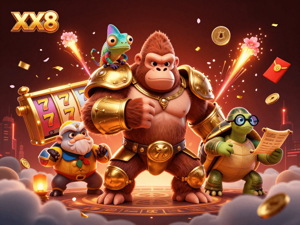 Join the powerful XX8 gorilla king in a vivid casino adventure filled with luck and excitement.