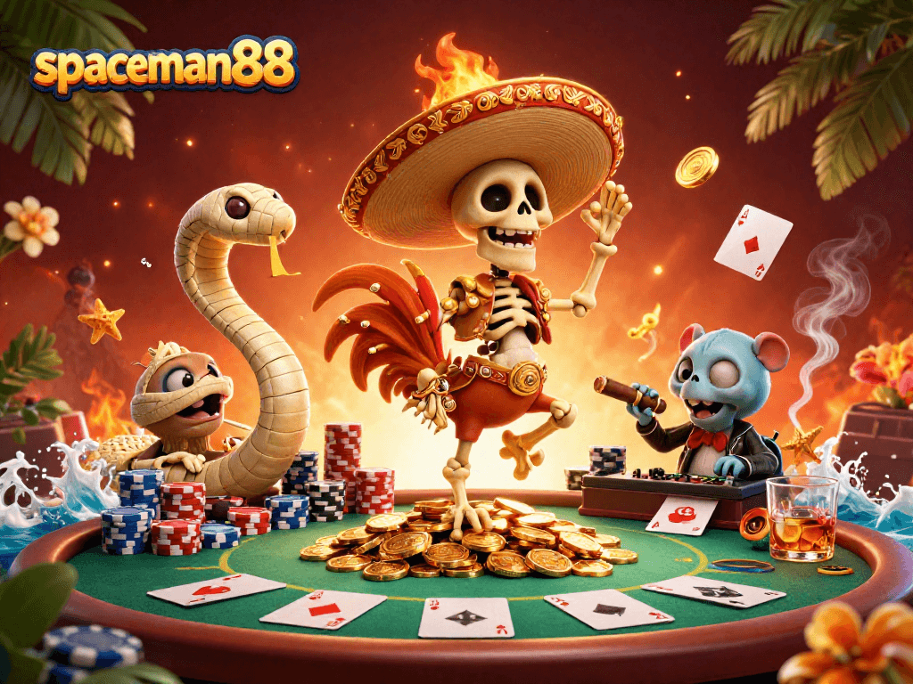 Experience the thrill of spaceman88 with vibrant characters and dynamic poker scene.