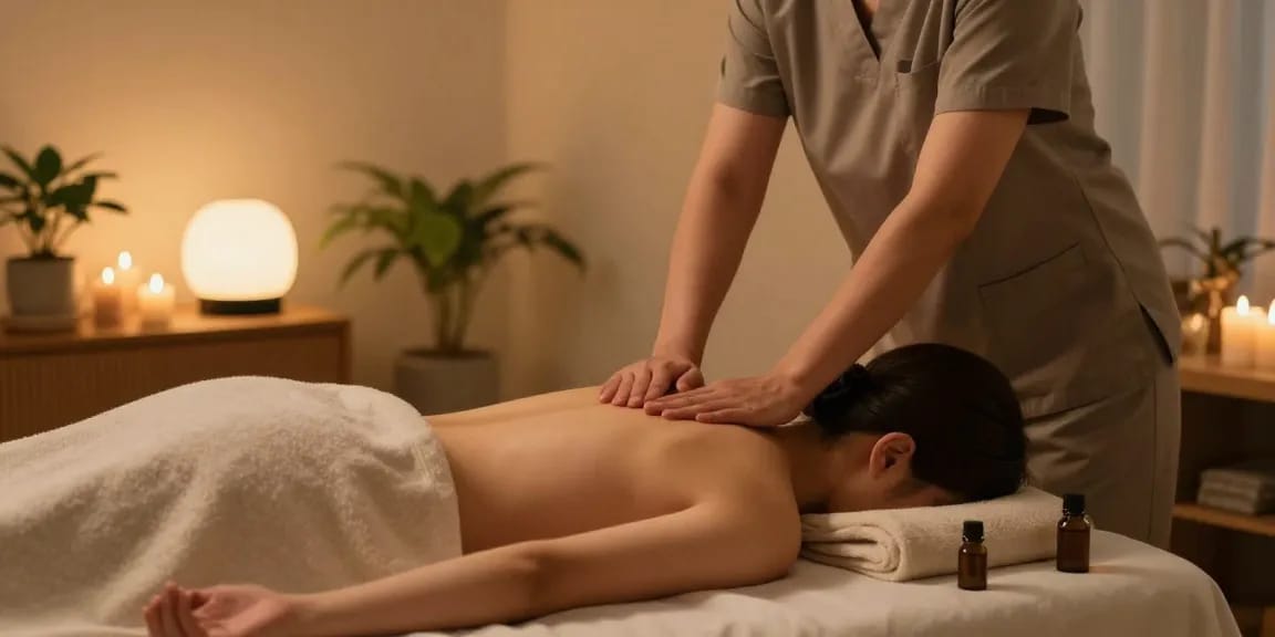 Comforting 강남출장마사지 session with a therapist creating a soothing atmosphere.