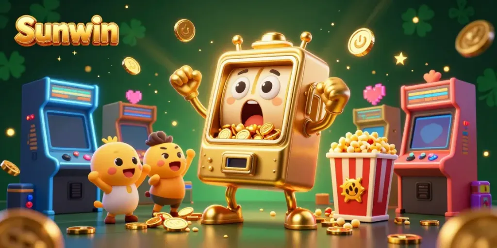 Experience the excitement of Sunwin with lively slot machines celebrating a jackpot.