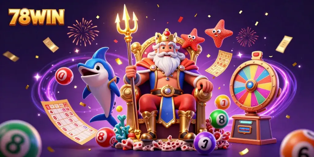 Join the excitement at 78WIN with vibrant lottery elements and a captivating 3D illustration.