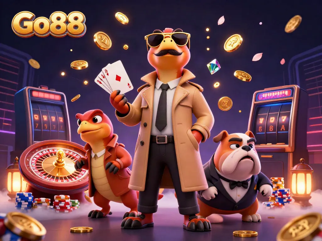 Experience a thrilling atmosphere at Go88 casino with playful raptors entering a VIP lounge.