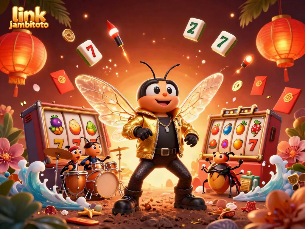 Experience link jambitoto's vibrant casino adventure with a rock star cicada, lucky symbols, and dynamic gaming elements.