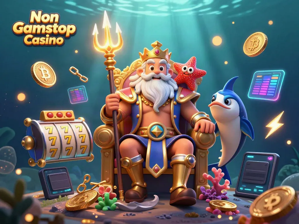Join the Non Gamstop Casino adventure with Neptune and friends in this vibrant 3D casino scene.