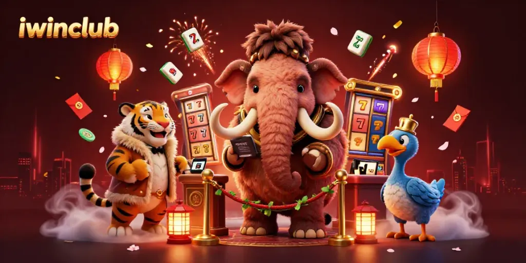 Experience iwinclub's exciting games with vibrant scenes of cartoon characters interacting in a lively casino environment.