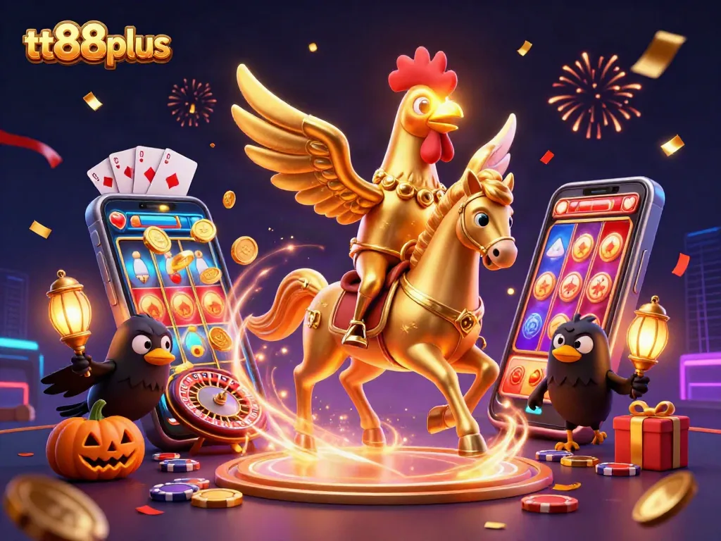 Engage with exciting casino adventures at tt88plus featuring a golden rooster and slots