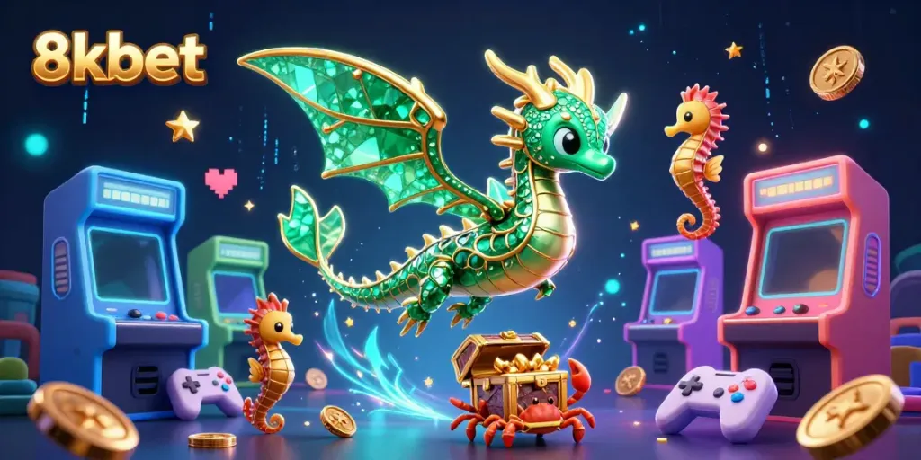 Experience thrilling gaming at 8kbet with vibrant characters and dynamic casino elements in a magical setting.
