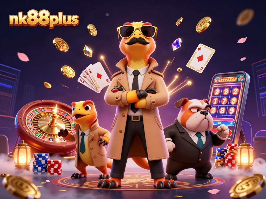 nk88plus raptors enter VIP casino lounge, surrounded by coins and roulette wheels