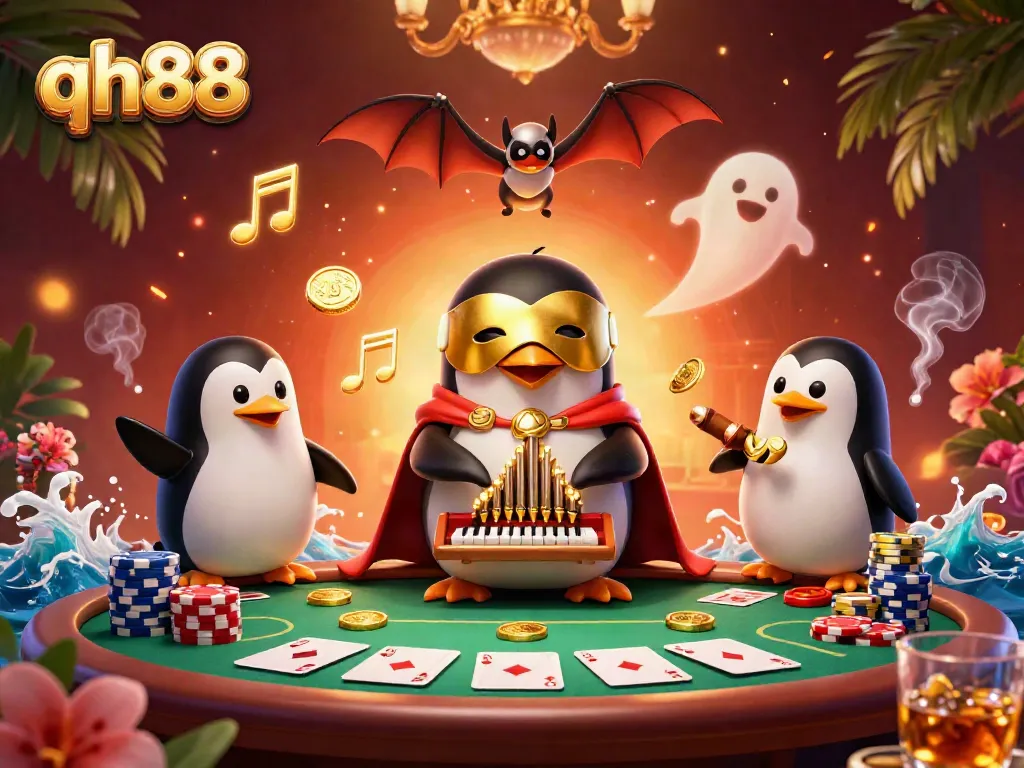 Experience thrilling gameplay at qh88 with a captivating 3D casino illustration featuring dynamic characters and rich details.