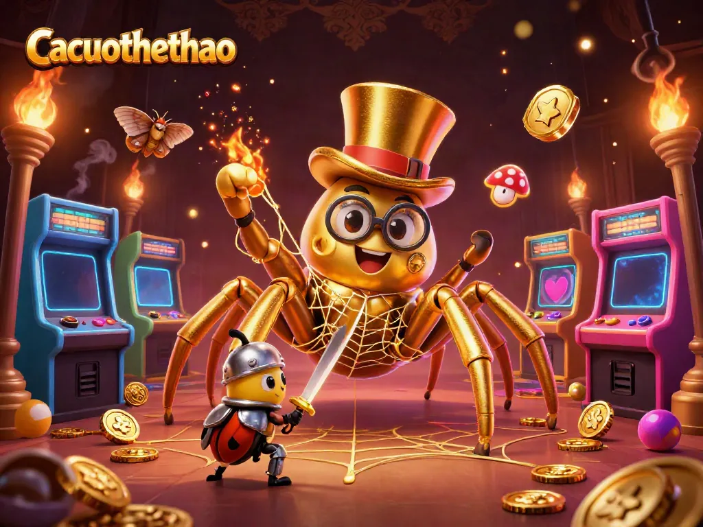 Cacuocthethao brings thrilling sports betting action alive with a golden tarantula and beetle knight in a vibrant casino