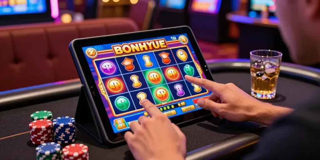 Exciting scene of a player engaging with bonus buy slots at https://stargazyinn.co.uk, set in a vibrant online casino atmosphere.