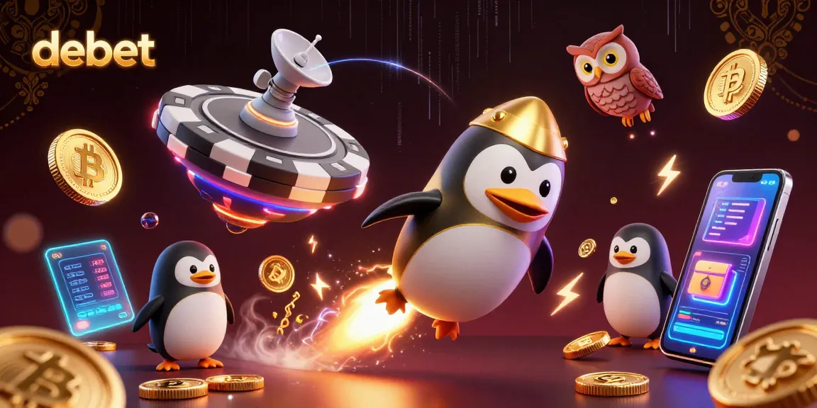Experience the excitement of debet casino gaming with a dazzling penguin in space.