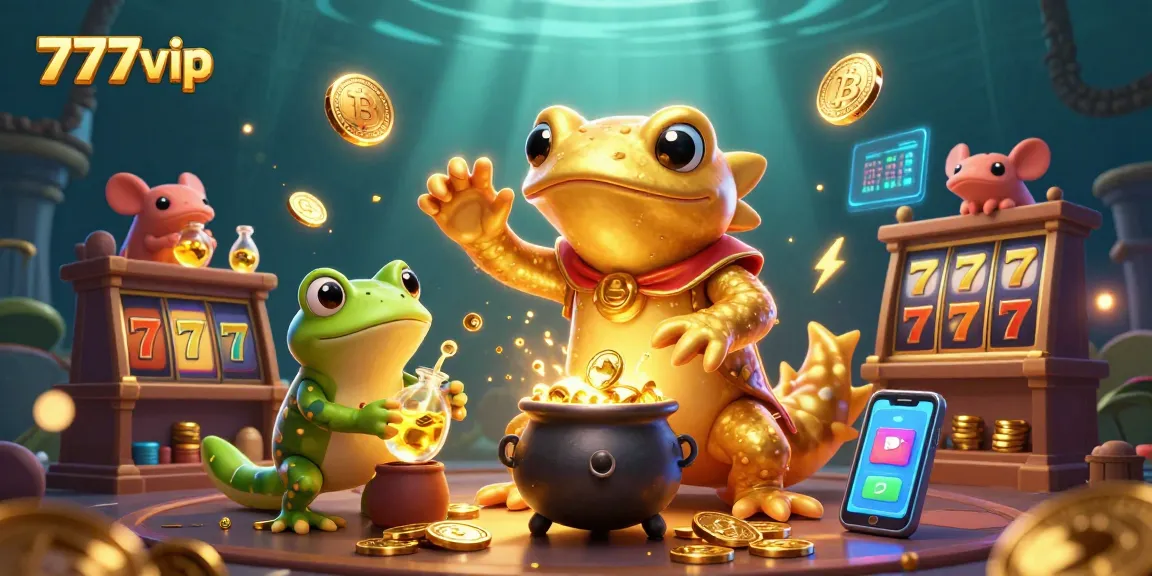 Experience thrilling gaming action at 777vip with vibrant slot reels and unique characters.