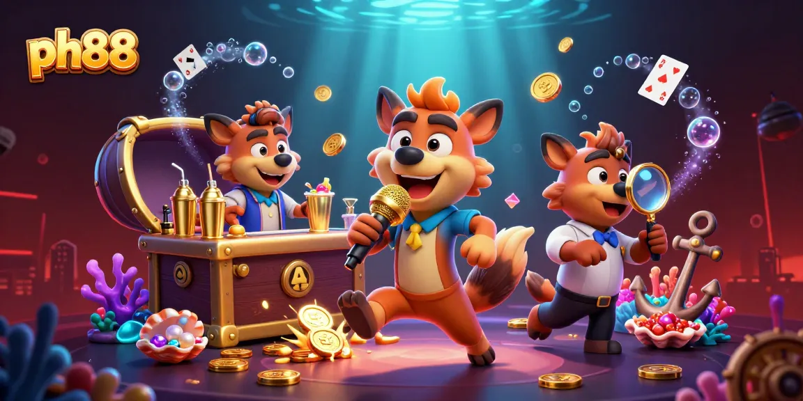 Experience ph88's vibrant casino culture with a lively illustration of hyenas in a comedy club.