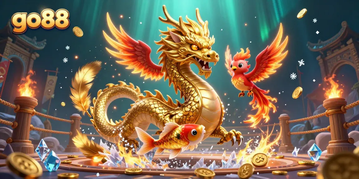Engage in thrilling gameplay as the go88 dragon and phoenix soar through cascading coins.