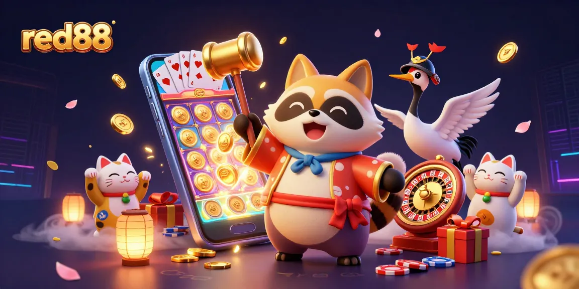 Engage in winning with red88 at a colorful animated casino scene featuring cheerful characters and gaming elements.