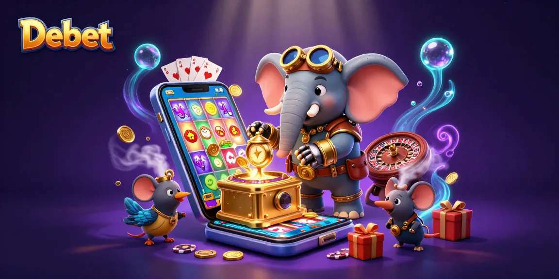 Experience Debet’s animated steampunk slot scene, featuring a golden contraption amid vibrant casino elements.