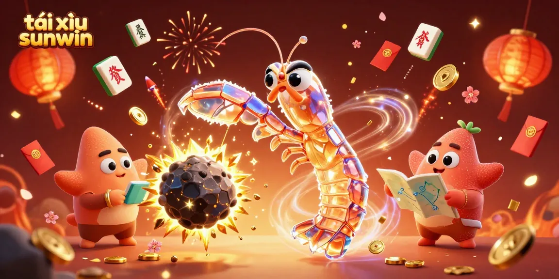 Experience the excitement of tài xỉu sunwin with vibrant characters amidst golden confetti and lively game elements.