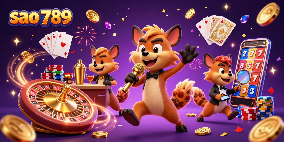 Experience the thrill of sao 789's vibrant casino scene with dynamic hyenas, golden coins, and magical energy.