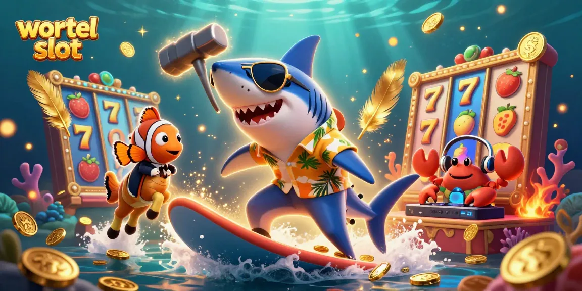 Experience the thrill of wortel slot with a hammer-head shark amidst vibrant casino elements.