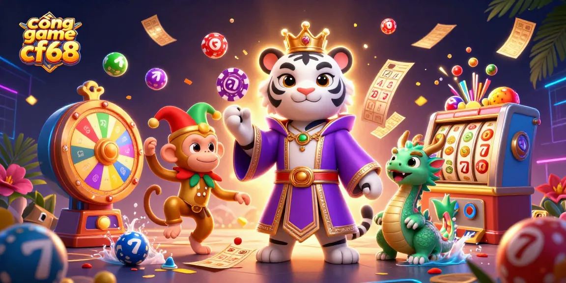Engage in exciting gaming experiences at cổng game cf68 with a vibrant casino-themed illustration showcasing lively characters.