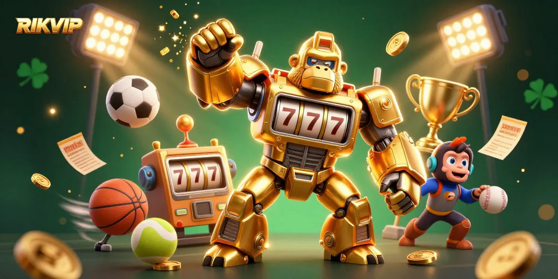 Experience thrilling gameplay at RIKVIP with a golden gorilla mech and dynamic sports elements.